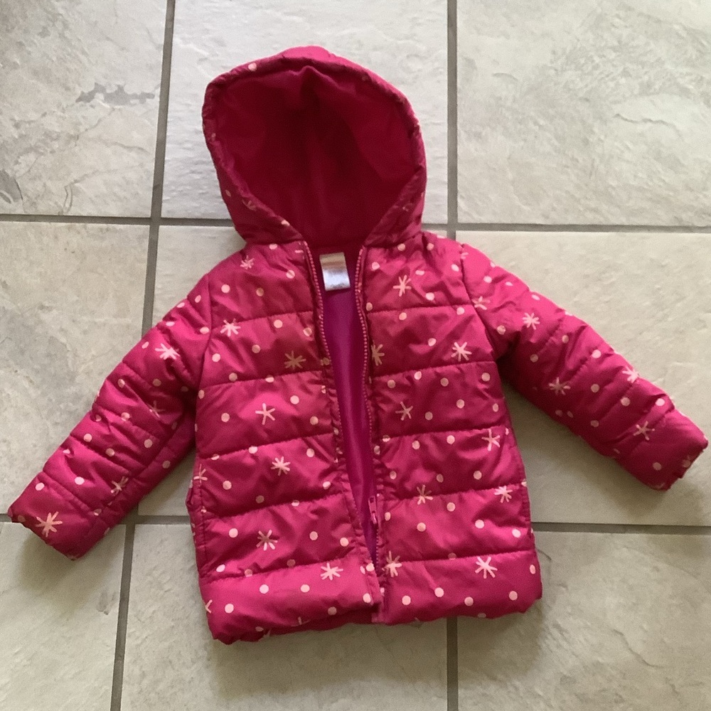 EUC Gymboree Pink Snowflake Puffer Jacket Toddler 18-24 Month Hooded